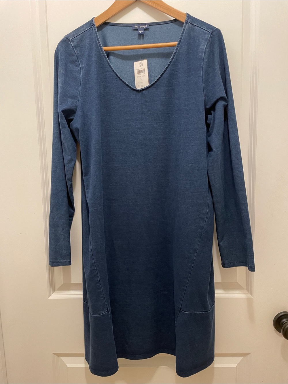 Pure Jill Indigo V-Neck Long-Sleeve Shift Dress